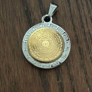Large Heavy Mayan Calendar Mexican 2 Tone Pendant